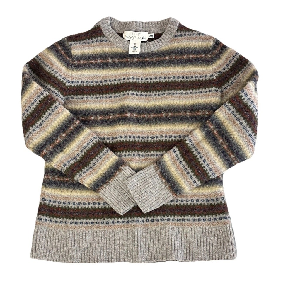 VTG H&M L.O.G.G. Womens L 80% Lambswool Made in Italy Fair Isle Crewneck Sweater